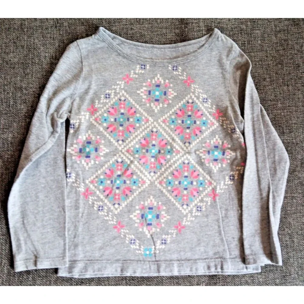 Carters Shirt Size 3T Girls Gray White Pink Blue Long Sleeve